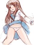  asahina_mikuru blue_sailor_collar blue_skirt blush bow bow_panties face ha-ru kita_high_school_uniform long_hair long_sleeves panties pantyshot sailor_collar school_uniform serafuku sketch skirt solo suzumiya_haruhi_no_yuuutsu tears underwear white_panties wind wind_lift 