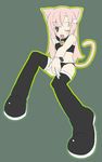  ;d animal_ears bell black_legwear black_panties blush boots bra bracelet brown_eyes cat_ears cat_tail character_request collar copyright_request jewelry lingerie long_hair murata_mine one_eye_closed open_mouth panties pink_hair simple_background smile solo tail thigh_boots thighhighs underwear underwear_only white_hair 