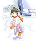  :| artist_request bangs black_eyes black_hair blush brick bush car cleaning closed_mouth from_above ground_vehicle legs_apart long_hair long_sleeves mittens motor_vehicle ogino_chihiro outdoors pants pink_pants scarf sen_to_chihiro_no_kamikakushi shadow shoes shovel snow solo standing sweater winter winter_clothes 