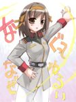  akiyoshi_yoshiaki bright_noa bright_noa_(cosplay) brown_hair cosplay gundam long_sleeves military military_uniform mobile_suit_gundam pantyhose short_hair solo suzumiya_haruhi suzumiya_haruhi_no_yuuutsu uniform 