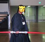  convention cosplay crossover darth_maul darth_maul_(cosplay) energy_sword failure gen_1_pokemon indoors lightsaber lowres male_focus mask photo pikachu pikachu_(cosplay) pokemon pokemon_(creature) solo star_wars sword weapon 