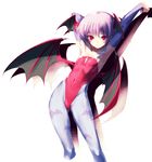  animal_print armpits bat_print demon_girl flat_chest head_wings kawata_hisashi leotard lilith_aensland pantyhose print_legwear purple_legwear red_eyes red_leotard solo succubus vampire_(game) wings 