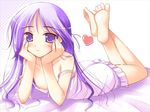  downblouse duplicate feet game_cg happiness! ko~cha male_focus nipple_slip nipples otoko_no_ko purple_eyes purple_hair solo strap_slip watarase_jun 