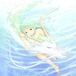  artist_request closed_eyes dragon eastern_dragon green_hair haku_(sen_to_chihiro_no_kamikakushi) nude ogino_chihiro sen_to_chihiro_no_kamikakushi swimming underwater water 