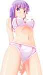  arms_behind_back artist_request blush bow bow_panties bra breasts duplicate fate/stay_night fate_(series) frilled_bra frilled_panties frills hair_ribbon highres large_breasts lingerie long_hair matou_sakura navel panties purple_eyes purple_hair ribbon solo standing underwear underwear_only white_bra white_panties 