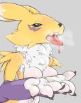 2018 anthro big_breasts biped black_nose breast_squish breasts claws digimon digimon_(species) drooling female linsaya neck_tuft nude renamon saliva simple_background solo tongue tongue_out tuft 
