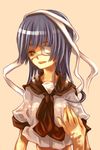  bandages blue_hair brown_eyes eyepatch long_hair nomahee original school_uniform serafuku solo upper_body 