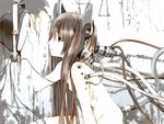 breasts brown_hair cable copyright_request headgear houden_eizou long_hair looking_up mechanical_ears nipples nude parted_lips profile robot_ears small_breasts solo 