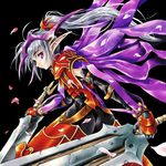  elf gloves grey_hair long_hair original pointy_ears ponytail purple_eyes solo sumi_keiichi sword weapon 