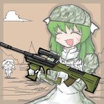  artist_request assault_rifle bullpup fang gun left-handed long_sleeves lowres media pani_poni_dash! rifle solo steyr_aug weapon 
