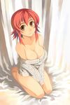  bare_shoulders bottomless breasts cleavage kneeling kusanagi_tonbo large_breasts long_sleeves naked_sweater no_pants original red_hair solo sweater 