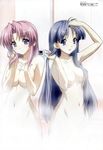  absurdres adjusting_hair armpits bathing blue_eyes blue_hair breasts convenient_censoring covering covering_breasts groin hair_over_breasts hand_on_head highres long_hair medium_breasts megami morisaki_nao multiple_girls nagase_sayaka navel non-web_source nude official_art pink_hair purple_eyes scan showering smile soul_link steam steam_censor ueda_kazuyuki very_long_hair wet 