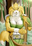  angry anthro blonde_hair breasts canid canine clothed clothing crossbow dora_systeel feda:_the_emblem_of_justice female forest fox hair mammal ranged_weapon tree weapon yellow_eyes 