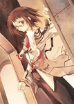  androgynous brown_eyes brown_hair glasses long_sleeves necktie original short_hair solo sumi_keiichi 