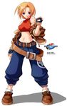  artist_request belt blonde_hair blue_eyes blue_mary fatal_fury gloves halterneck loose_belt midriff sleeves_rolled_up snk solo the_king_of_fighters the_king_of_fighters_2001 