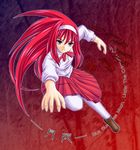  blue_eyes hairband hiya long_hair long_sleeves red_hair solo thighhighs toono_akiha tsukihime vermillion_akiha white_hairband 