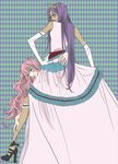  blue_eyes dark_skin dress elbow_gloves formal garters gloves green_eyes high_heels himemiya_anthy lingerie long_hair lowres multiple_girls pink_hair purple_hair shoes shoujo_kakumei_utena source_request takato_kiwa tenjou_utena tiara underwear white_gloves 