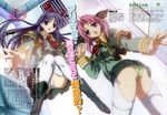  blouse boots bow hair_bow hair_ribbon highres jumping long_sleeves looking_back miniskirt morisaki_nao multiple_girls nagase_sayaka neckerchief panties pantyshot pantyshot_(sitting) pantyshot_(standing) pink_hair purple_eyes purple_hair ribbon scan sitting skirt soul_link standing suzuhira_hiro thighhighs underwear white_legwear white_panties yellow_panties 