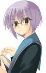  arikawa_satoru bangs glasses kita_high_school_uniform long_sleeves nagato_yuki school_uniform short_hair solo suzumiya_haruhi_no_yuuutsu 