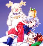  2boys bisuke-tan christmas colonel_sanders food_themed_hair_ornament glasses hair_ornament kfc long_sleeves multiple_boys nekomata_naomi object_on_head santa_costume thighhighs 