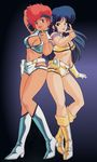  80s artist_request boots dark_skin dirty_pair highres kei_(dirty_pair) knee_boots multiple_girls oldschool yuri_(dirty_pair) 