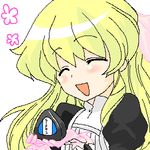  :d ^_^ artist_request blonde_hair blush closed_eyes food gloves holding juliet_sleeves long_sleeves lowres media onigiri open_mouth pani_poni_dash! pink_gloves puffy_sleeves smile solo 