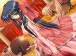  black_hair dress game_cg green_eyes hinoue_itaru kanon kawasumi_mai long_hair solo sword weapon 