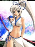  :3 blue_eyes breasts champuru japanese_clothes komichi long_hair majikina_mina medium_breasts midriff no_panties samurai_spirits sideboob snk solo white_hair 