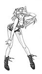  :d ankle_boots armlet artist_request bare_arms bare_shoulders belt bent_over boots bracelet full_body goggles goggles_on_head greyscale jewelry long_hair monochrome navel neon_genesis_evangelion open_mouth shoelaces short_shorts shorts simple_background sleeveless smile solo souryuu_asuka_langley standing tank_top white_background 