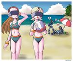  2girls ball beach beachball bikini day etienne_desilets-trempe glasses holding_beachball jaune_(rockman_zero) multiple_girls outdoors pantheon rockman rockman_zero rouge_(rockman_zero) swimsuit 