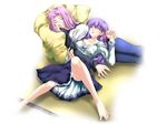  akari_maki barefoot breasts cleavage fate/stay_night fate_(series) feet glasses hands large_breasts long_sleeves matou_sakura medium_breasts multiple_girls panties pantyshot pillow purple_hair rider skirt sleeping tatami underwear wallpaper white_panties 