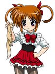  bronze_parrot brown_hair ferret hand_on_hip lyrical_nanoha mahou_shoujo_lyrical_nanoha mahou_shoujo_lyrical_nanoha_a's pantyhose purple_eyes solo takamachi_nanoha twintails waitress yuuno_scrya 