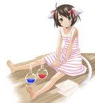  animal_ears artist_request barefoot cat_ears copyright_request dress feet flask round-bottom_flask smile solo tail tan tanline 