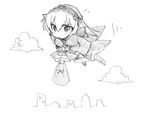  chibi flying greyscale long_sleeves monochrome rozen_maiden sketch solo suigintou takami_ryou 