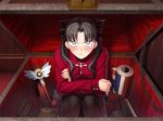  artist_request box fate/stay_night fate_(series) in_box in_container long_sleeves lowres parody solo toosaka_rin turtleneck two_side_up 