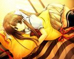  bed bow game_cg ikegami_akane lost_passage school_uniform skirt solo thighhighs yamabuki_sayuki zettai_ryouiki 