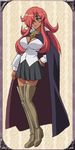  boots breasts cleavage dark_skin hair_over_one_eye kirche_augusta_frederica_von_anhalt_zerbst large_breasts long_sleeves lowres pentacle red_hair solo thigh_boots thighhighs zero_no_tsukaima zettai_ryouiki 