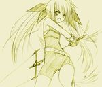  armor bardiche bare_shoulders belt bodysuit energy_sword fate_testarossa flat_chest gloves graphite_(medium) hair_ribbon long_hair luna_lia lyrical_nanoha magical_girl mahou_shoujo_lyrical_nanoha mahou_shoujo_lyrical_nanoha_a's monochrome open_mouth ribbon sketch skin_tight solo sword traditional_media twintails weapon 