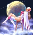  artist_request blue_eyes boots brown_hair cape chair cloud crossed_legs gatchaman gloves helmet jun_the_swan leaning_back long_hair moon sitting solo visor white_gloves 