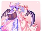  artist_request bat_wings blue_hair book bow hat long_sleeves multiple_girls patchouli_knowledge pink_bow pink_hat purple_hair red_eyes remilia_scarlet touhou wings 