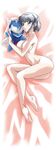  barefoot bed blue_eyes braid breasts cleavage feet lying medium_breasts mikage_nao nude on_side seolla_schweizer short_hair silver_hair solo super_robot_wars wildfalken 