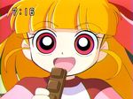  akazutsumi_momoko bow chocolate clock clockshow hyper_blossom powerpuff_girls_z red_hair screencap solo 