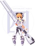  artist_request green_eyes gun long_sleeves mecha mecha_musume orange_hair ponytail solo temjin virtual_on weapon 