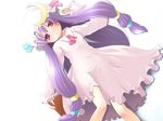  blush bonnet covered_nipples crescent dress flat_chest hat long_hair long_sleeves patchouli_knowledge purple_eyes purple_hair solo touhou twintails vanity_doll very_long_hair 