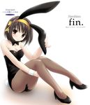  animal_ears brown_hair bunny_ears bunnysuit namamo_nanase pantyhose short_hair solo suzumiya_haruhi suzumiya_haruhi_no_yuuutsu 