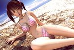  3d bikini day flear incise_soul m-rs ocean outdoors rock solo striped striped_bikini swimsuit 