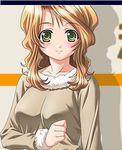  blonde_hair blush futaba_riho green_eyes higuchi_isami long_hair long_sleeves love_songs_adv_futaba_riho_19_sai_~fuyu~ lowres smile solo sweater 