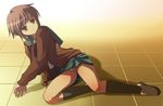  bangs black_legwear blue_panties cardigan kita_high_school_uniform kneehighs long_sleeves lowres nagato_yuki panties pantyshot school_uniform serafuku short_hair sitting socks solo suzumiya_haruhi_no_yuuutsu underwear yuuji 