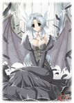  aoi_hatori breasts brightia cleavage demon game_cg long_hair medium_breasts platina_(brightia) silver_eyes silver_hair solo wings 