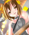  animal_ears between_breasts breasts brown_hair bunny_ears bunnysuit guitar instrument shiranagi short_hair solo strap_cleavage suzumiya_haruhi suzumiya_haruhi_no_yuuutsu 